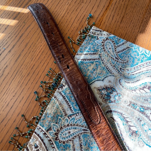 3D Genuine Leather Ostrich statement belt western silver tone engraved buckle 40 - Picture 5 of 11